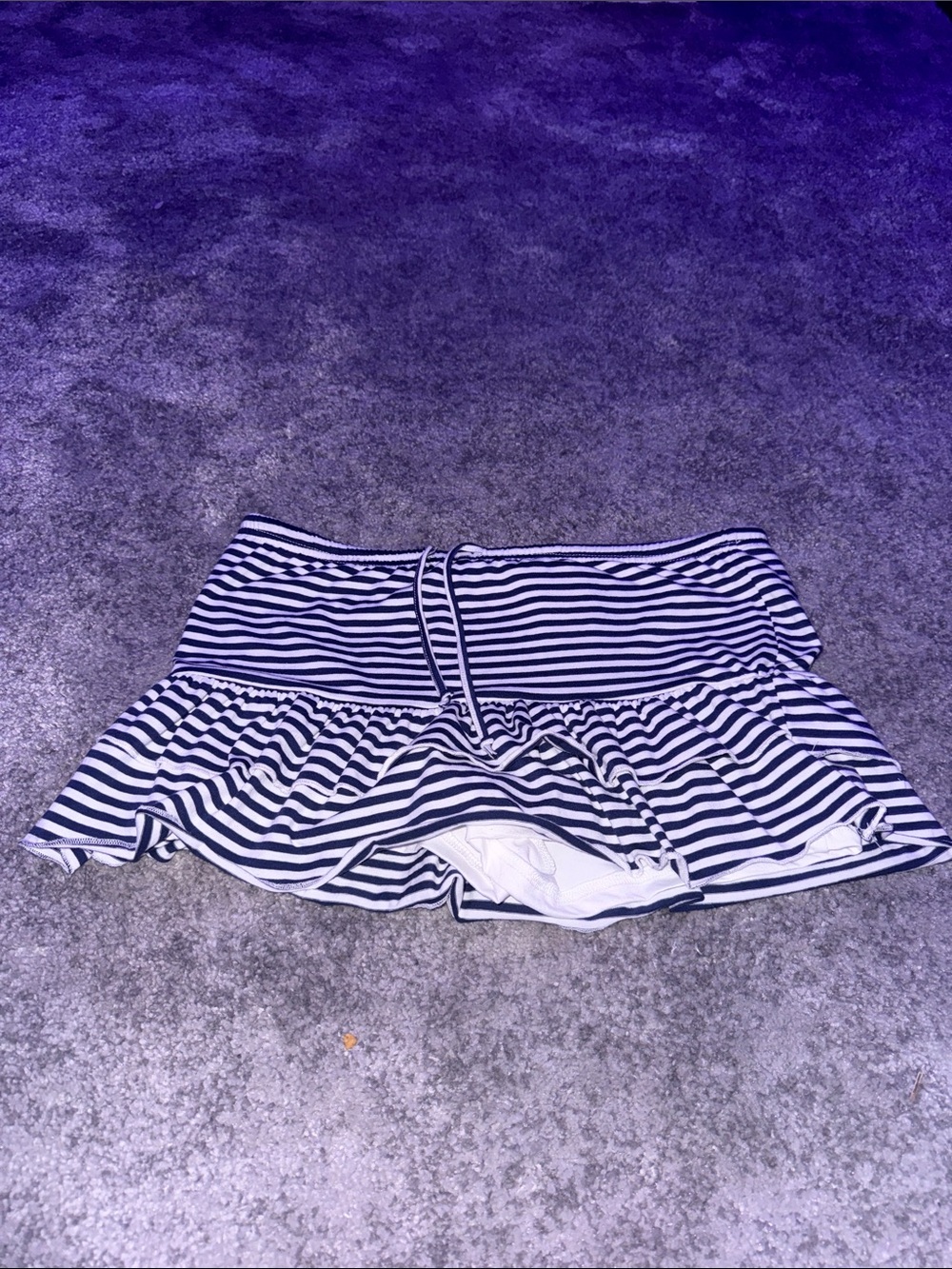 J for Justify Navy and White Striped Ruffle Mini Skirt